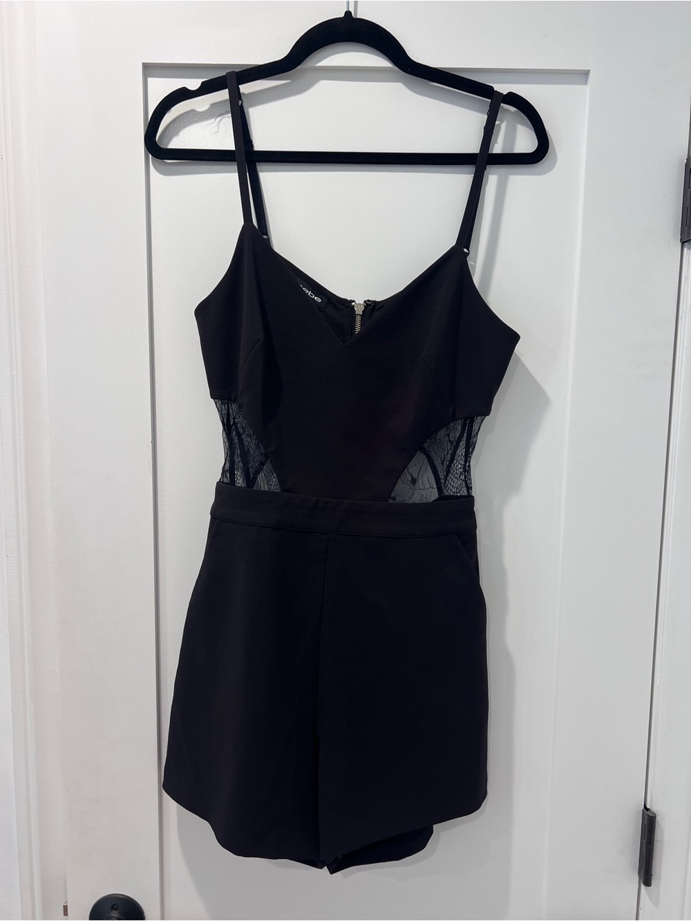Bebe Black Lace-Panel Romper